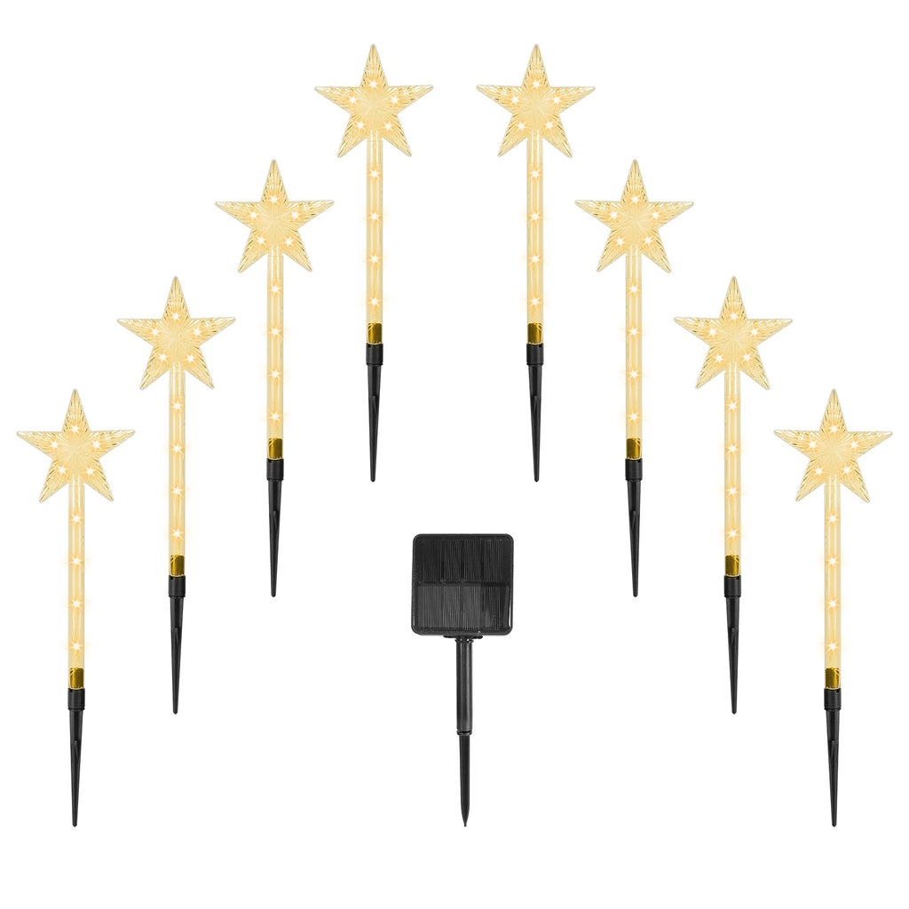 8Pack Christmas Solar Stake Light 64LED Beads Star Shaped Pathway Lights With 8 Lighting Modes IP64 Waterproof Xmas Decoration For Garden Patio Yard Porch Driveway