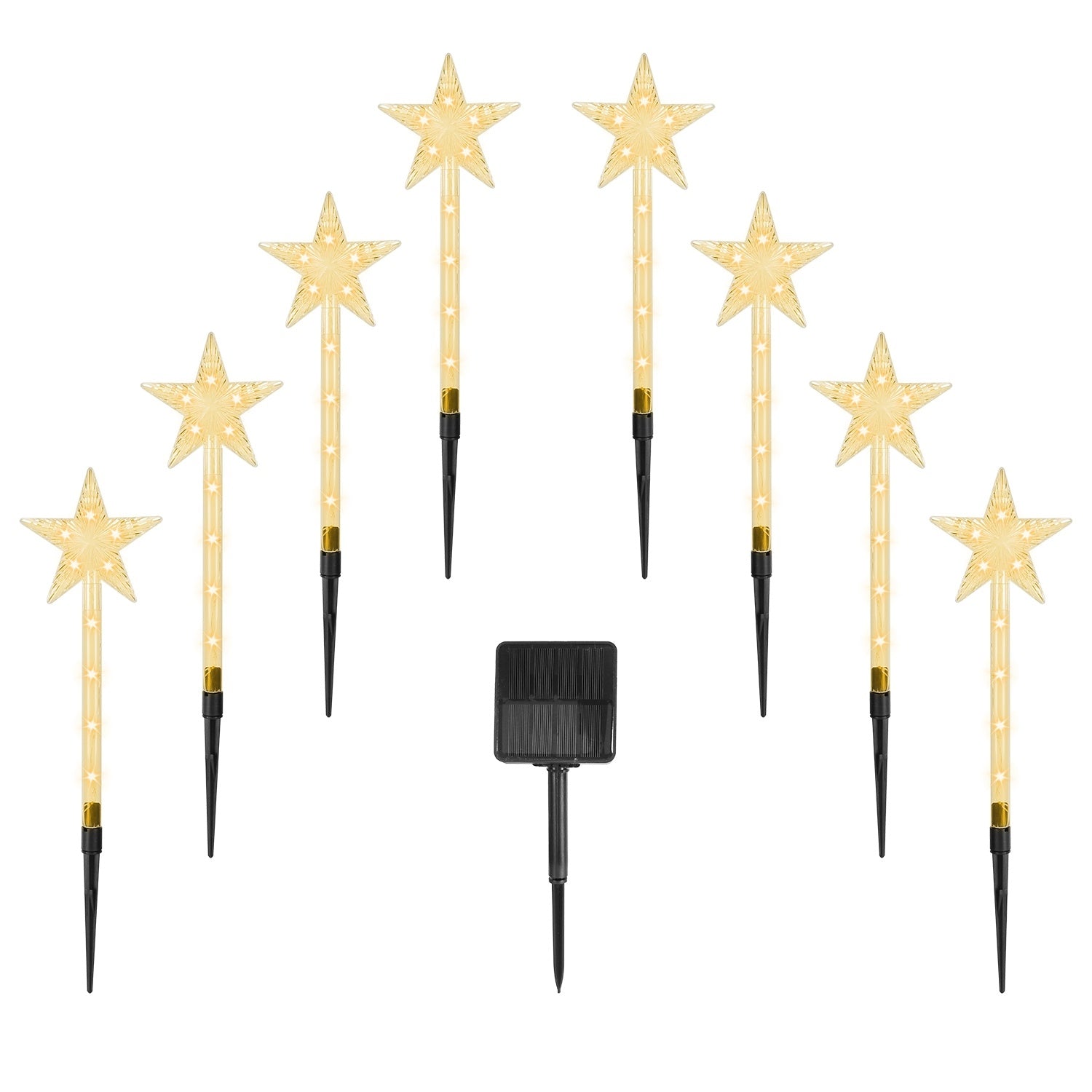 8Pack Christmas Solar Stake Light 64LED Beads Star Shaped Pathway Lights With 8 Lighting Modes IP64 Waterproof Xmas Decoration For Garden Patio Yard Porch Driveway