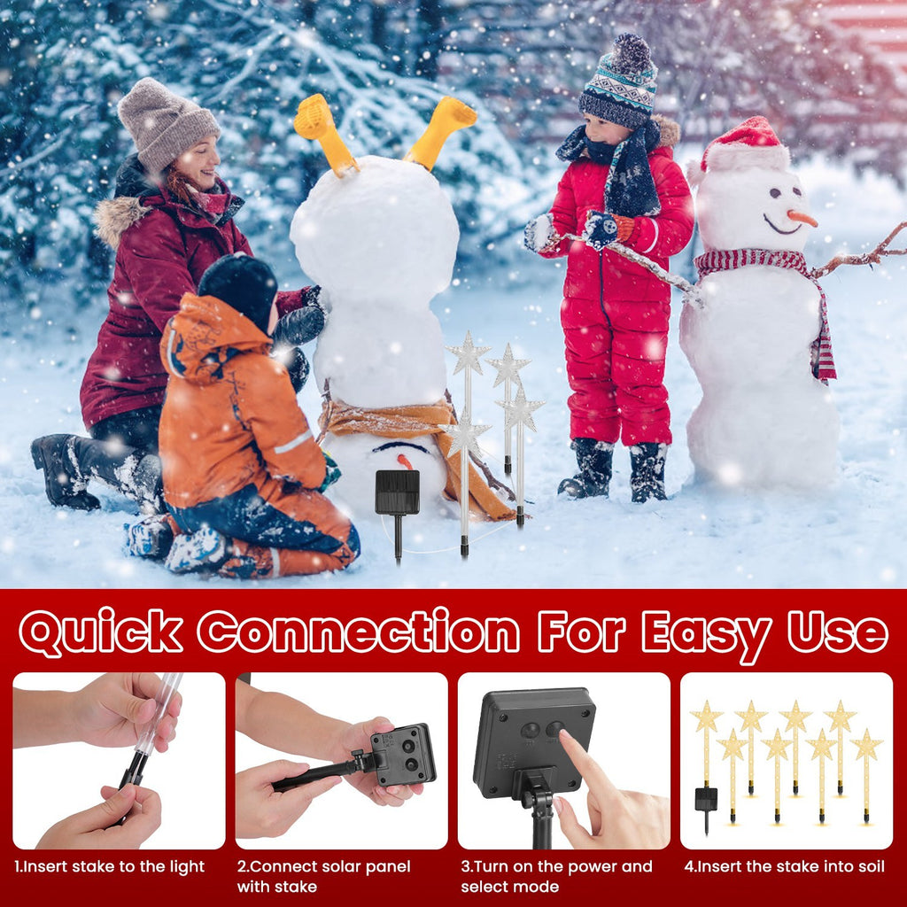 8Pack Christmas Solar Stake Light 64LED Beads Star Shaped Pathway Lights With 8 Lighting Modes IP64 Waterproof Xmas Decoration For Garden Patio Yard Porch Driveway