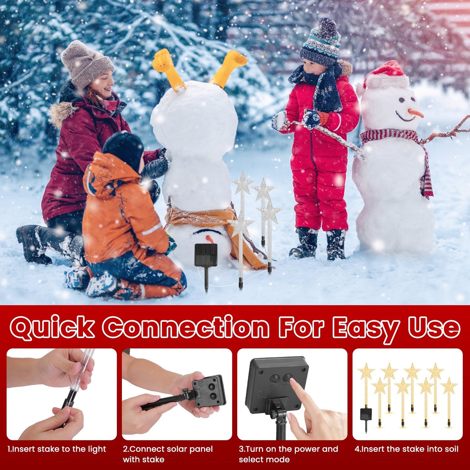 8Pack Christmas Solar Stake Light 64LED Beads Star Shaped Pathway Lights With 8 Lighting Modes IP64 Waterproof Xmas Decoration For Garden Patio Yard Porch Driveway