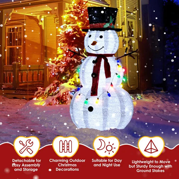 4FT Lighted Snowman Christmas Yard Decorations, Pre-lit Pull Up Snowman With 100 White LEDs, Multi-color Light String And Stakes For Xmas Outdoor Holiday Indoor Decor Lighted Holiday Displays