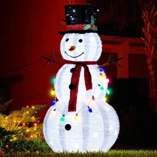 4FT Lighted Snowman Christmas Yard Decorations, Pre-lit Pull Up Snowman With 100 White LEDs, Multi-color Light String And Stakes For Xmas Outdoor Holiday Indoor Decor Lighted Holiday Displays
