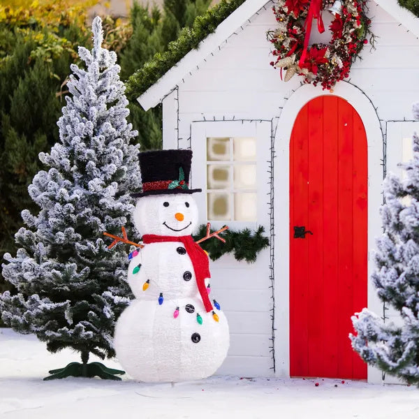 4FT Lighted Snowman Christmas Yard Decorations, Pre-lit Pull Up Snowman With 100 White LEDs, Multi-color Light String And Stakes For Xmas Outdoor Holiday Indoor Decor Lighted Holiday Displays